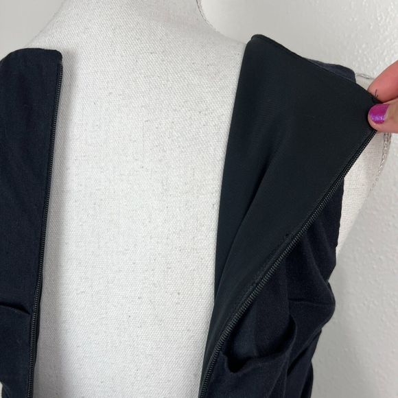 Nicole Miller Artelier Dress Women 4 Black Sleeveless Midi Drape Solid LBD Linen - Picture 14 of 14